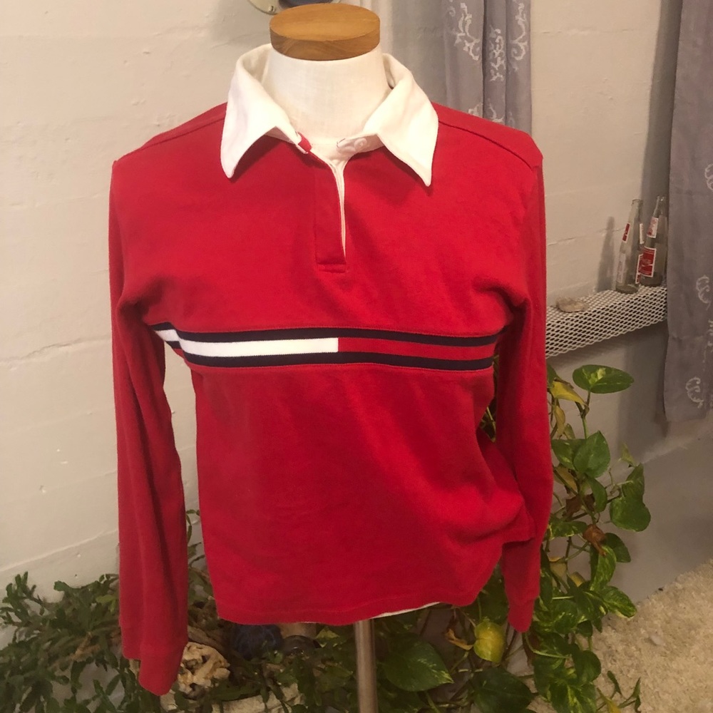 Tommy jeans red long sleeve polo colored